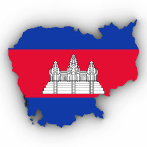 Grundriss von Kambodscha mit der Fahne des Landes und Angkorwat (shutterstock/fredex)