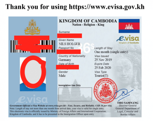 Das Approvalschreiben des e-visa (Daten sind unkenntlich gemacht von meiner Einreise)